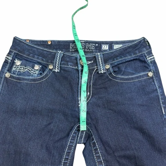 Miss Me Dark Wash Low Rise Studded Embroidered Easy Straight Jeans - Size 27 - Picture 13 of 14